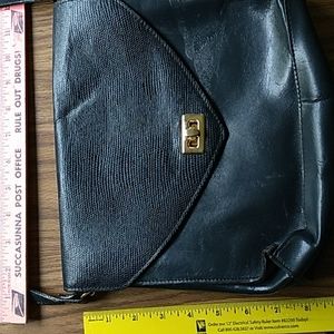 Italian NAVY LEATHER SHOULDER  BAG Gold Accents